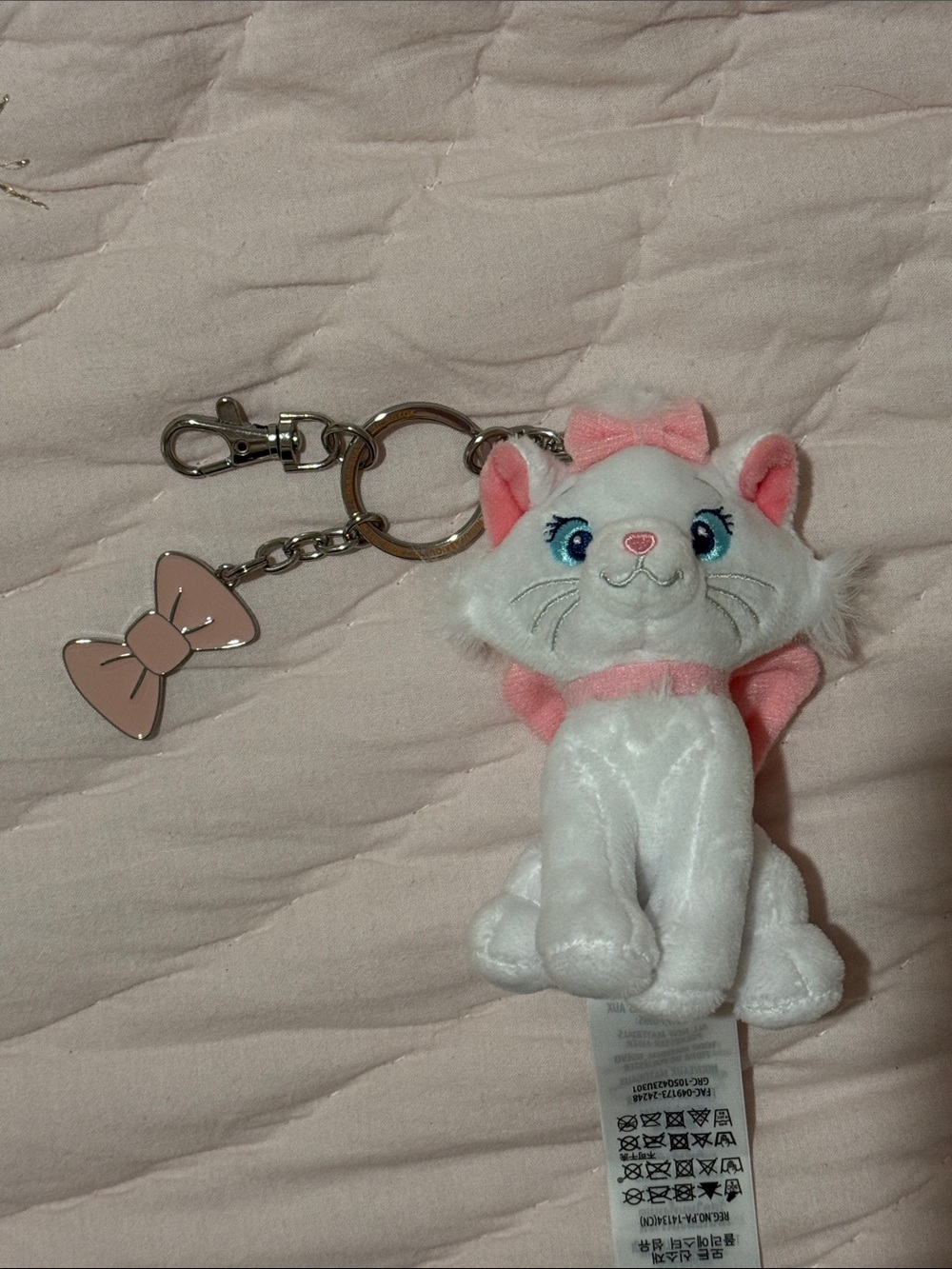 NWOT Disney Marie Pink & White Plush Cat Keychain - Cute Bow Accent